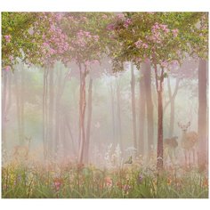 Фотообои Олени в весеннем лесу/ Красивые уютные обои на стену в интерьер комнаты/ 3Д расширяющие пространство над кроватью или над столом/ На кухню в спальню детскую зал гостиную прихожую/ размер 300х270см/ Флизелиновые