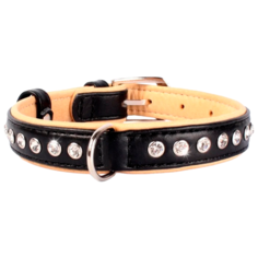 Ошейник COLLAR Brilliance со стразами премиум 3058/3102/3108/3801, обхват шеи 30-39 см черный/бежевый