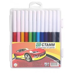 Фломастеры Фломастеры Стамм "Автомобили", 12цв смываемые, пластик. пенал, европодвес