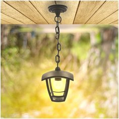 Подвесной садово-парковый светильник Apeyron Марсель 11-160. Садово-парковое освещение в виде подвесного, черного, четырехгранного фонаря. Декоративное уличное освещение. Рассеиватель из прозрачного стекла, E27, 60Вт, IP44