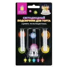 Цифра-подсвечник "1" светодиодная, золотая сказка, в наборе 4 свечи 6 см, 1 батарейка, 591424