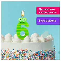 Свеча-цифра для торта "6" "С глазками", 6 см, золотая сказка, с держателем, в блистере, 591409
