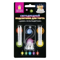 Цифра-подсвечник "2" светодиодная, золотая сказка, в наборе 4 свечи 6 см, 1 батарейка, 591425