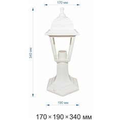 Уличный светильник-фонарь напольный Apeyron 11-12 НТУ 04-60-001 оскар. Садово-парковый светильник в виде белого четырехгранного фонаря. Декоративное уличное освещение. Рассеиватель из прозрачного стекла Е27 / IP44 / 60Вт / 220В