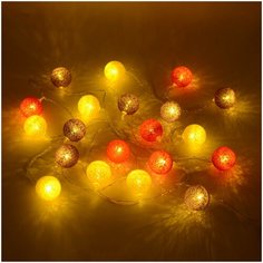 Электрическая гирлянда светодиодная Apeyron 15-55, цветной бумажный фонарик в форме шариков, провод в прозрачной изоляции, длина 3 метра, 20 шаров, цвета красный, желтый, фиолетовый, постоянное свечение.