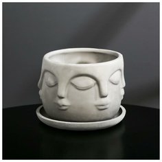 Кашпо-голова из гипса с поддоном «Муза». серое. 11.5 х 9 см 5359649 Сима ленд