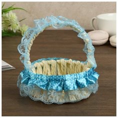 Корзина декоративная "Горошек" голубые рюши 13х11х11 см 4357386 Сима ленд