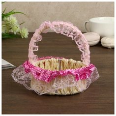 Корзина декоративная "Горошек" розовые рюши 13х11х11 см 4357385 Сима ленд