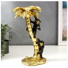 Сувенир полистоун подсвечник "Обезьяны на пальме" золото 28х15х13.5 см 5473051 Сима ленд