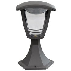 Наземный садово-парковый светодиодный светильник Apeyron Валенсия 11-183. Садово-парковое освещение в виде грунтового, серого, четырехгранного фонаря на столбике. Декоративное уличное освещение. Рассеиватель из прозрачного стекла, LED, 8Вт, IP44