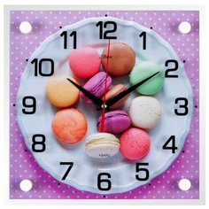 Настенные часы квадратной формы среднего размера с надежным кварцевым механизмом с большими арабскими цифрами и плавным ходом на батарейке 21 Век Сладкоежкам 2525-10 для интерьера кухни дачи кафе, ДСП и оргстекло, 25х25 см