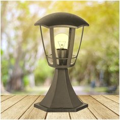 Наземный садово-парковый светильник Apeyron Валенсия 1 11-170. Садово-парковое освещение в виде грунтового, серого, шестигранного фонаря на столбике. Декоративное уличное освещение. Рассеиватель из прозрачного стекла, E27, 60Вт, IP44