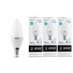 Gauss Упаковка светодиодных ламп 3 шт Gauss Elementary Свеча 6W 450lm 4100K Е14 LED 33126
