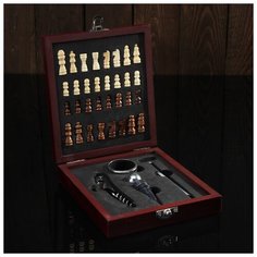 Набор для вина, 4 предмета с шахматами: термометр, кольцо, штопор, пробка 418391 Сима ленд