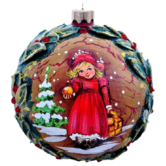 Елочный шар Ленигрушка Девочка с корзиной, синий/красный, 10 см