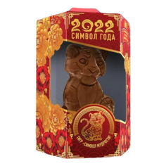 Фигурный шоколад Сладкая Сказка Символ года тигр, глазурь с тертым какао, 60 г, коробка