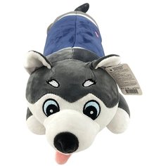 Мягкая игрушка подушка хаски, собачка, плюшевый пес серый в кофточке 60 см. Ball Masquerade