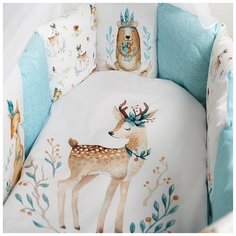 Комплект 17 предметов "Волшебный лес" для овальной и прямоугольной кроватки (голубой) Lappetti