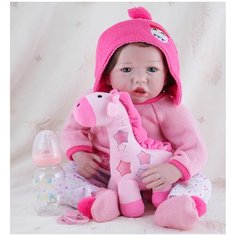 Reborn Kaydora Виниловая кукла Реборн (Reborn Dolls) - Девочка в розовом вязаном свитере (56 см)