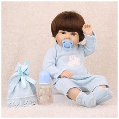 Reborn Kaydora Виниловая кукла Реборн (Reborn Dolls) - Девочка в голубом свитере с мишкой (56 см)