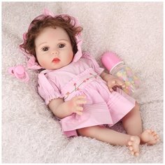 Reborn Kaydora Виниловая кукла Реборн (Reborn Dolls) - Девочка в розовом платье с чепчиком (43 см)