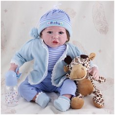 Reborn Kaydora Мягконабивная кукла Реборн (Reborn Dolls) - Мальчик в синем полосатом костюмчике (56 см)