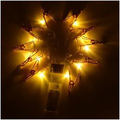 Электрическая гирлянда светодиодная Apeyron Прищепка 15-59, длина 2 метра, 10 ламп, желтое, свечение. 1 режим, прозрачный шнур, степень защиты IP20.