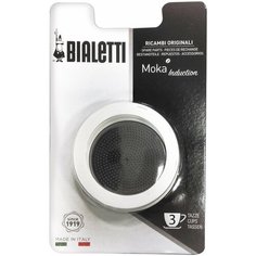 3 уплотнителя + 1 Фильтр Bialetti для кофеварки Moka Induction на 3 чашки