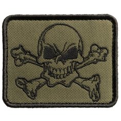 Нашивка шеврон (патч) на липучке Shevrons "Злой Роджер" (Олива-чёрный) 6,3х7,9 см тактический