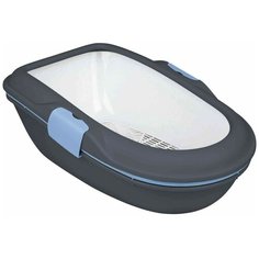 Туалет Berto с бортиком и сеткой, 39 х 22 х 59 см, темно-серый/пастельный синий/гранит, Trixie (лоток, 40154)