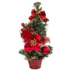 Н.г.ёлка украш.31см цветы, банты, шары подст.-корзина (красный/золотой цв.) Snowmen