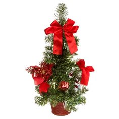 Н.г.ёлка украш.36см с инеем цветы,банты,подарки подст.-корзина (красный цв.) Snowmen