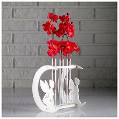 Кашпо деревянное 12.3×11.6×14 см с 3 колбами "Месяц", белый Дарим Красиво 4596712