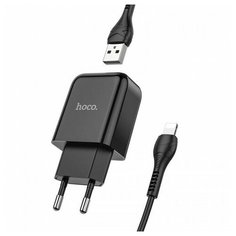 Зарядное устройство сетевок HOCO N2 1USB 2.0A с кабелем Lightning (Черный)