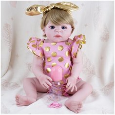 Reborn Kaydora Кукла реборн виниловая (Reborn Full Vinyl Doll 22 inch) Девочка в летнем розовом платье (56 см)