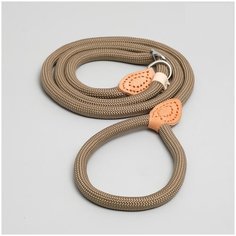 Поводок-удавка 150 х 1,2 см, полиэстер и натуральная кожа, бежевый Пижон