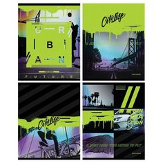 Тетрадь 48л., А5, клетка BG "Urban neon", матовая ламинация, выб. лак, 4 дизайна, 4 штук в упаковке BG®