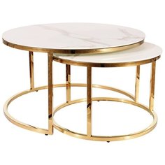 Комплект журнальных столиков SIGNAL MUSE, эффект мрамора - золотистый СИГНАЛ