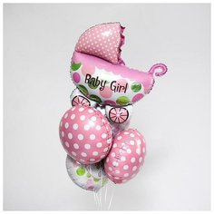 Букет из шаров "Рождение девочки", коляска, фольга, набор из 5 шт. 2769668 Страна Карнавалия