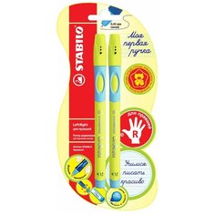 Ручка шариковая STABILO LeftRight Д/правшей, F, желто- голубой корпус, цвет чернил: синий, 2ШТ В БЛ