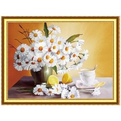 Алмазная мозаика 30х40 "Букет ромашек" круглые стразы, на подрамнике Галеон