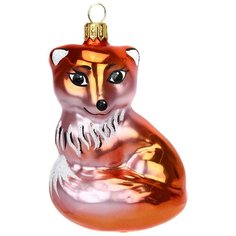 Елочная игрушка фигурка стеклянная "Лисичка" h8,2см, художественная роспись, подарочная упаковка Елочка