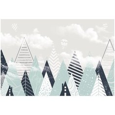 Фотообои Серо- бирюзовые горы для детской/ Красивые уютные обои на стену в интерьер комнаты/ 3Д расширяющие пространство над кроватью или над столом/ На кухню в спальню детскую зал гостиную прихожую/ размер 400х270см/ Флизелиновые