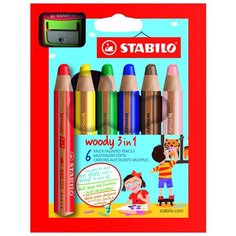 STABILO Цветные карандаши Woody 3 in 1 6 цветов (8806-2)