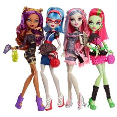 Набор Monster High Ночь Монстров Клодин Вульф, Гулия Йелпс, Рошель Гойл и Венера МакФлайтрап, 27 см, BBR96