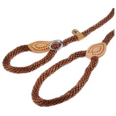 Поводок- удавка Пижон 150*1,2 см, полиэстер и натуральная кожа, коричневый