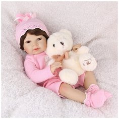 Reborn Kaydora Виниловая кукла Реборн (Reborn Dolls) - Девочка в розовом с медвежонком (56 см)