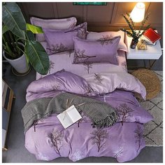 Комплект постельного белья Grazia Textile Woods, 1,5 спальный, смесовая ткань, 2 наволочки 50х70, фиолетовый, светло- розовый, флора, дерево