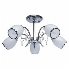 Люстра на штанге h - 25см, d - 500мм, плафон - белый с каймой, арматура - хром, флористика, E27 De Markt