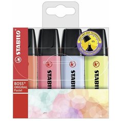 STABILO BOSS ORIGINAL pastel набор маркеров-текстовыделителей 4цв, в пластиковом футляре